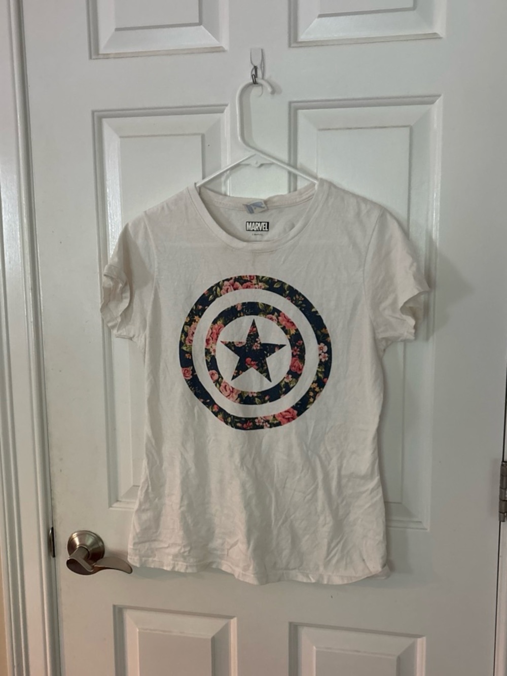 Marvel White Tee with Floral Captain America Shield